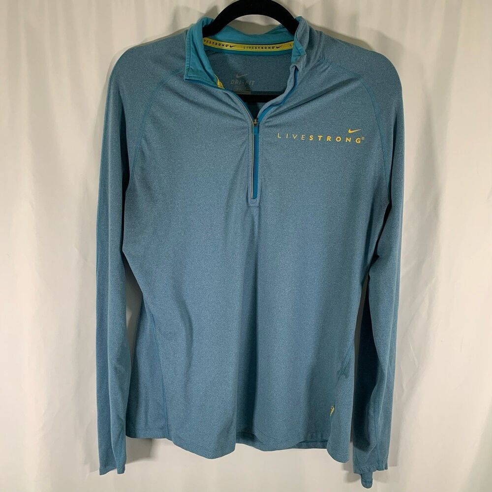 Livestrong Nike Jacket Women's Large Blue 1/4 Zip Long Sleeve Turtleneck